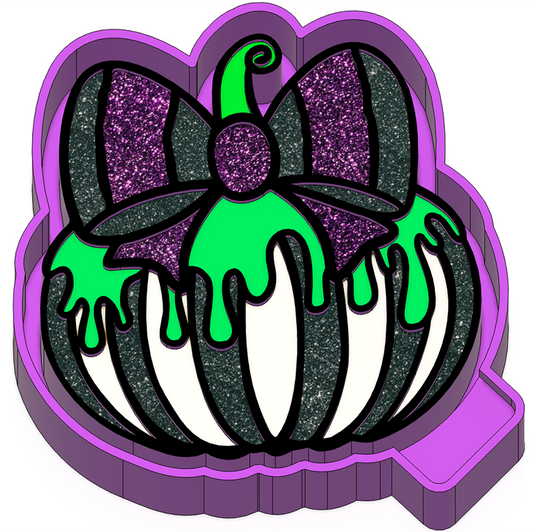 Spooky Clown Striped Pumpkin w/ Bow